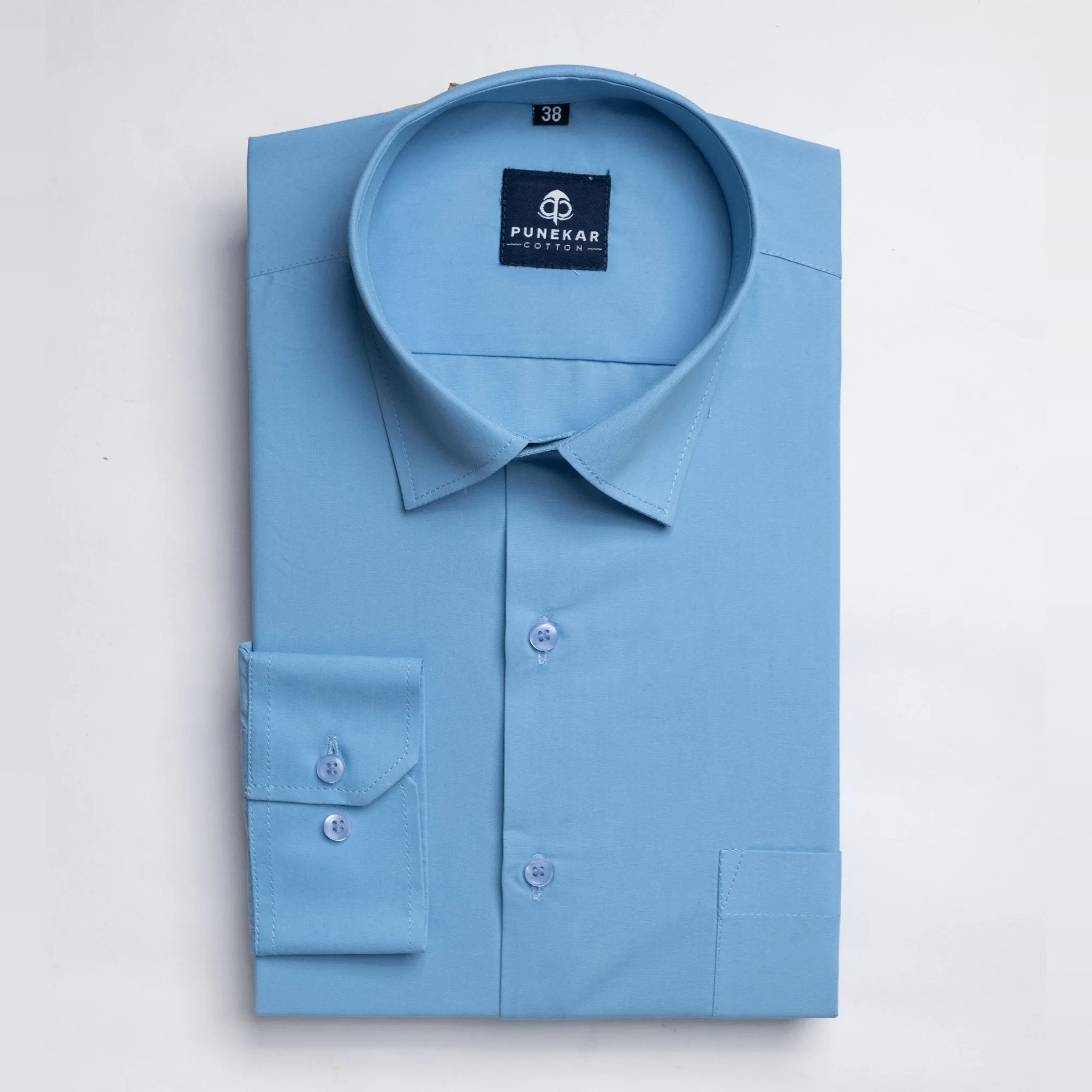 Sky Blue Color Lycra Twill Cotton Shirt For Men