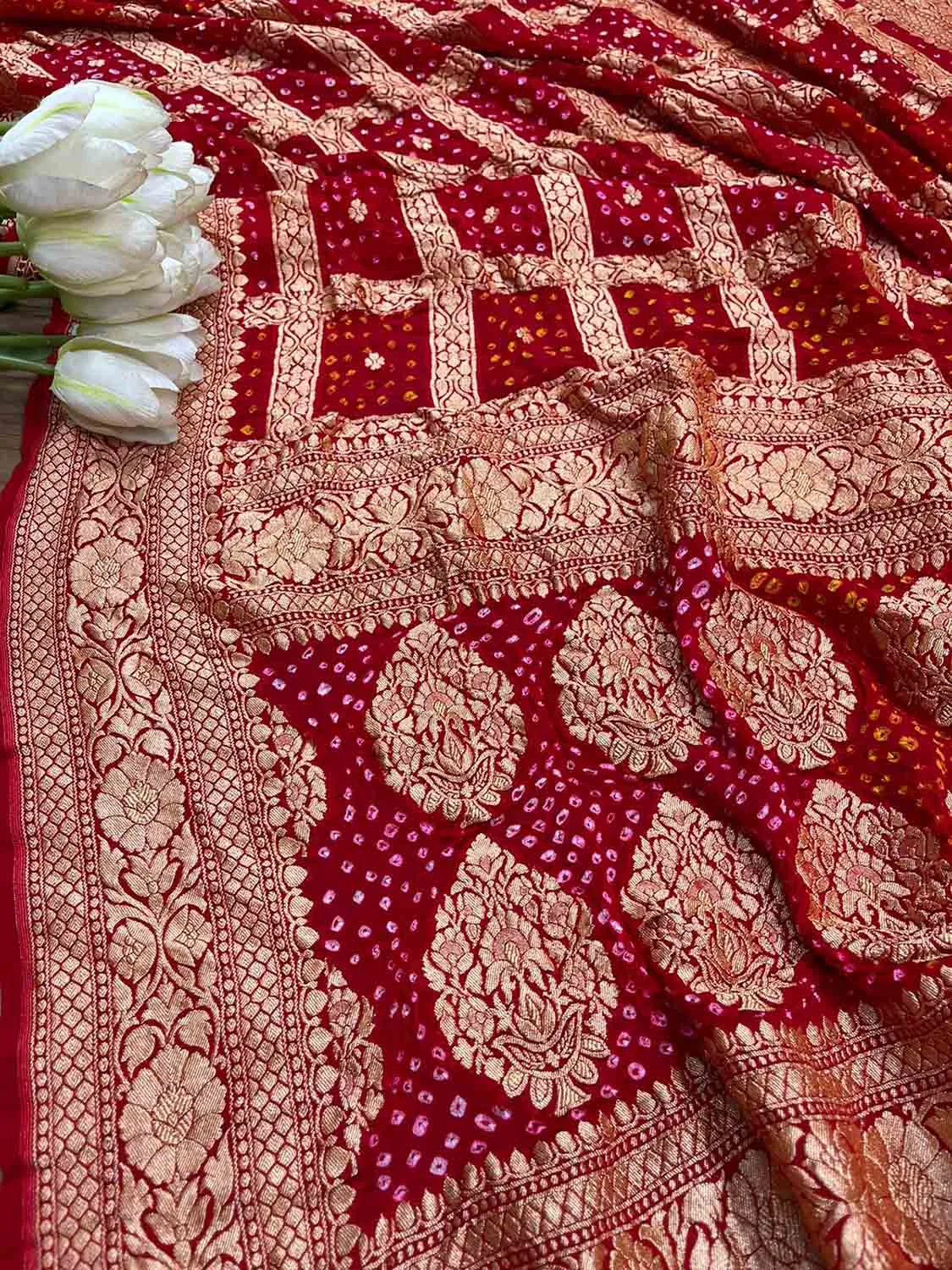 Stunning Red and Pink Bandhani Georgette Dupatta for a Chic Look