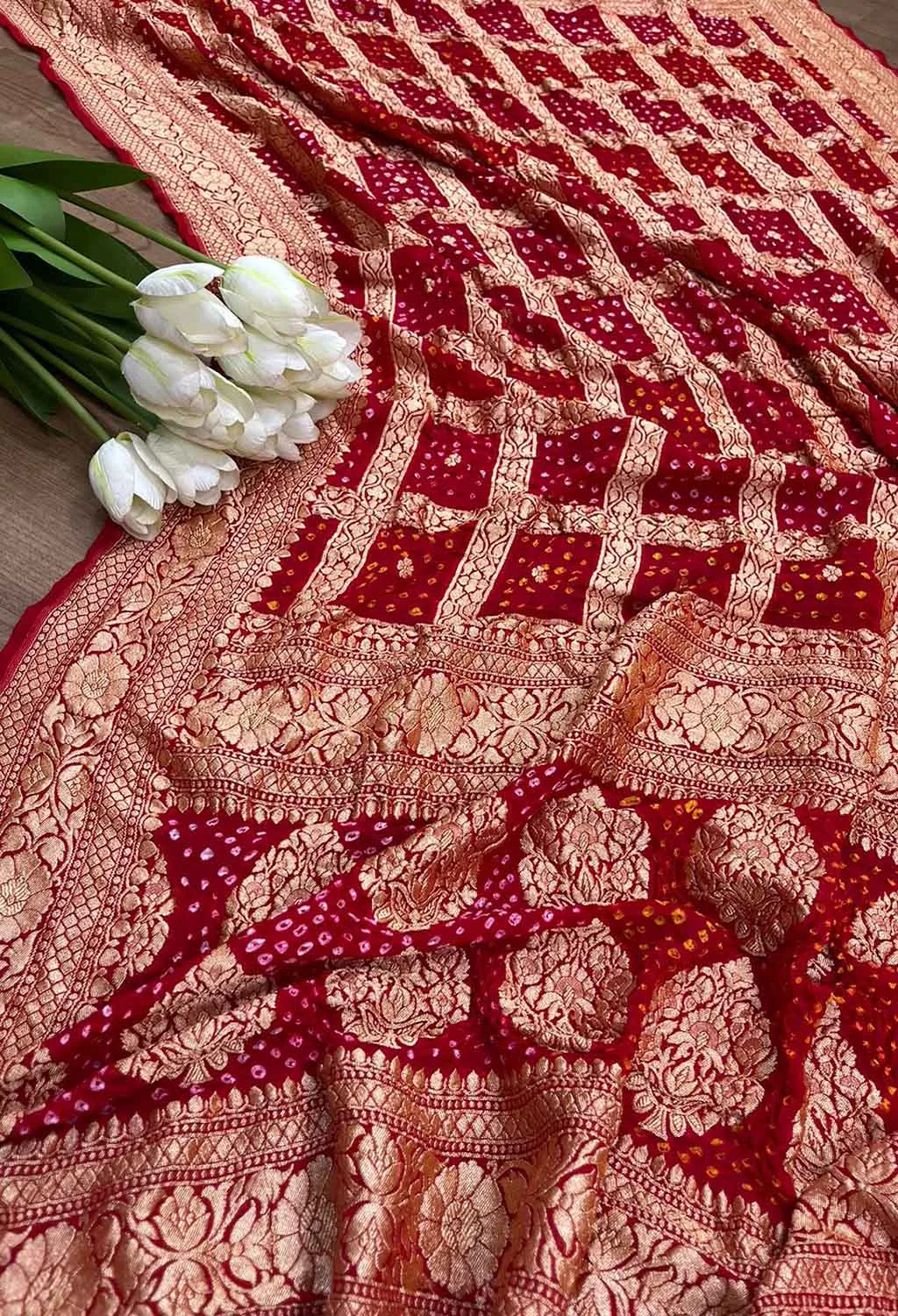 Stunning Red and Pink Bandhani Georgette Dupatta for a Chic Look