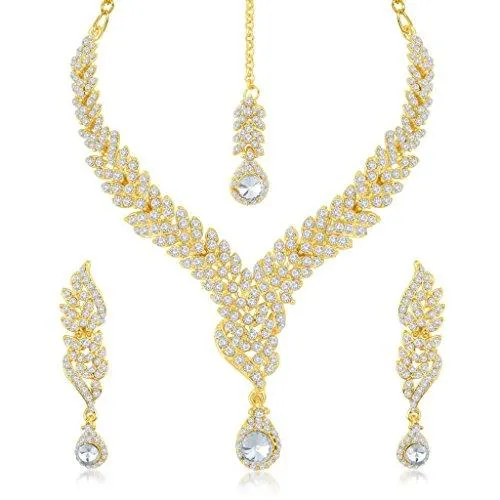 Sukkhi Brass Gold 3 Pieces Strand Necklace With Earrings Set For Women