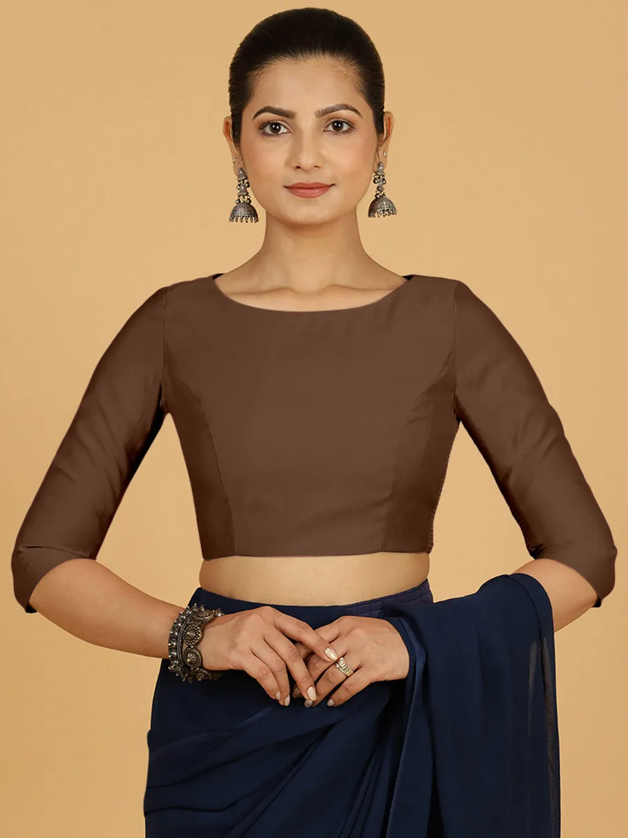 Tamanna x Rozaana | Three Quarter Sleeves Saree Blouse in Walnut Brown