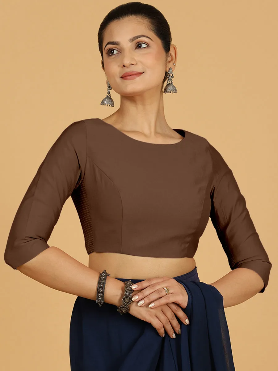 Tamanna x Rozaana | Three Quarter Sleeves Saree Blouse in Walnut Brown