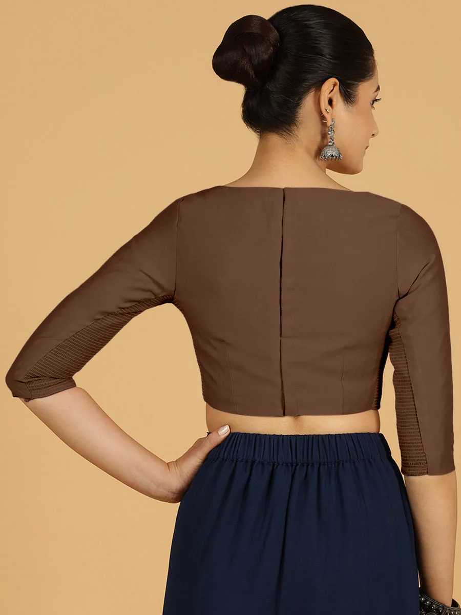 Tamanna x Rozaana | Three Quarter Sleeves Saree Blouse in Walnut Brown