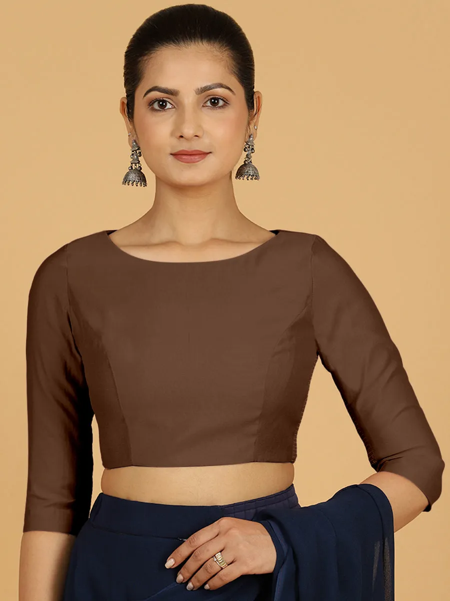 Tamanna x Rozaana | Three Quarter Sleeves Saree Blouse in Walnut Brown