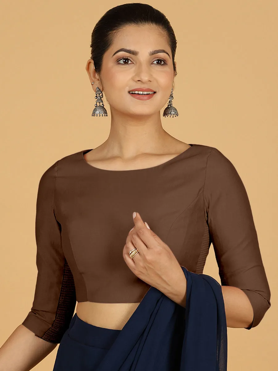 Tamanna x Rozaana | Three Quarter Sleeves Saree Blouse in Walnut Brown