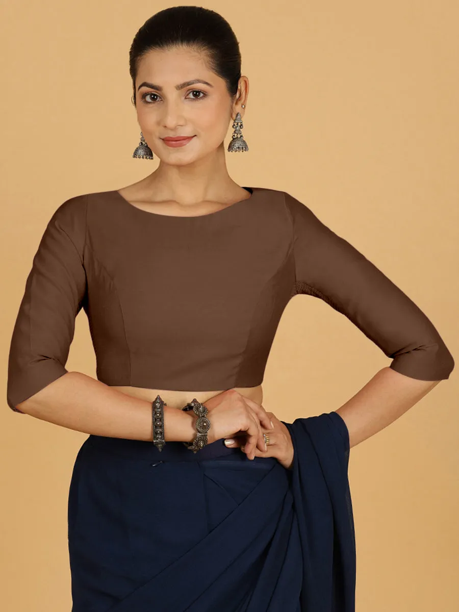 Tamanna x Rozaana | Three Quarter Sleeves Saree Blouse in Walnut Brown