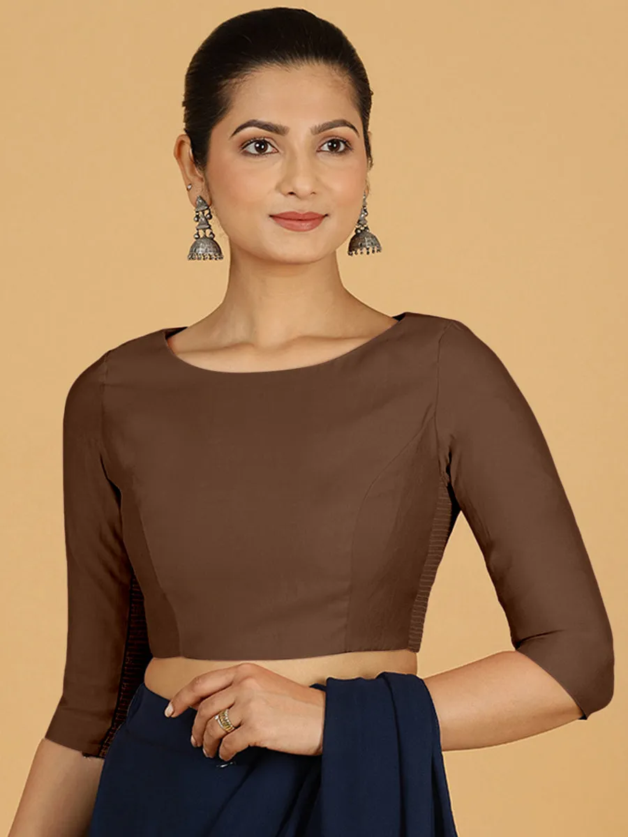 Tamanna x Rozaana | Three Quarter Sleeves Saree Blouse in Walnut Brown