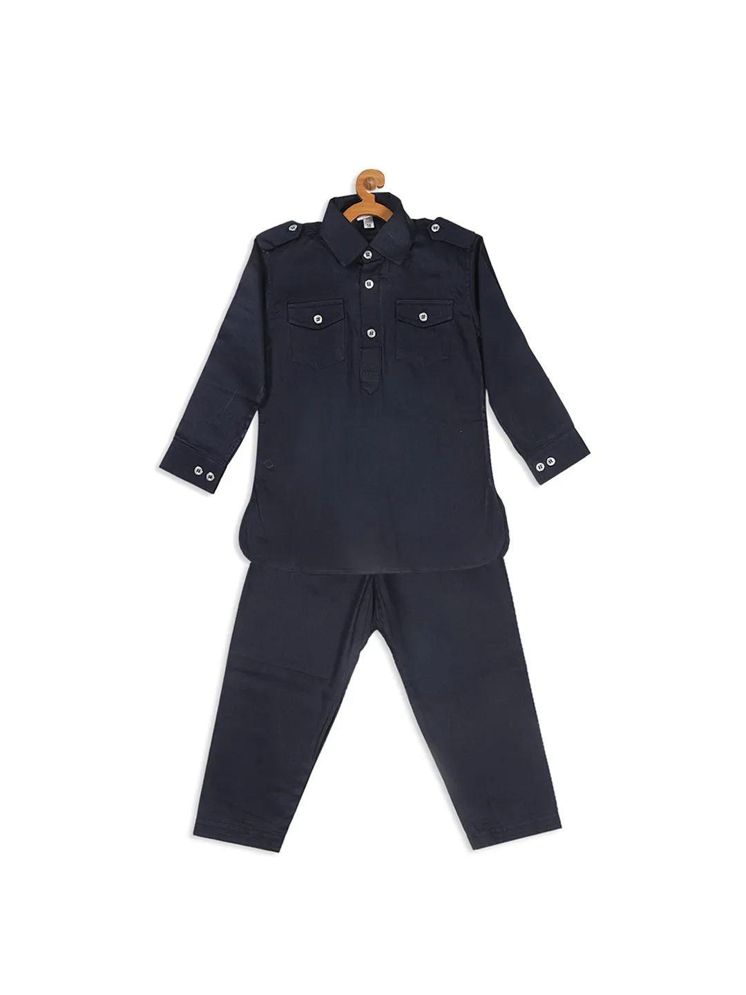 VASTRAMAY SISHU Boy's Blue Pure Cotton Pathani Kurta With Pyjama Set