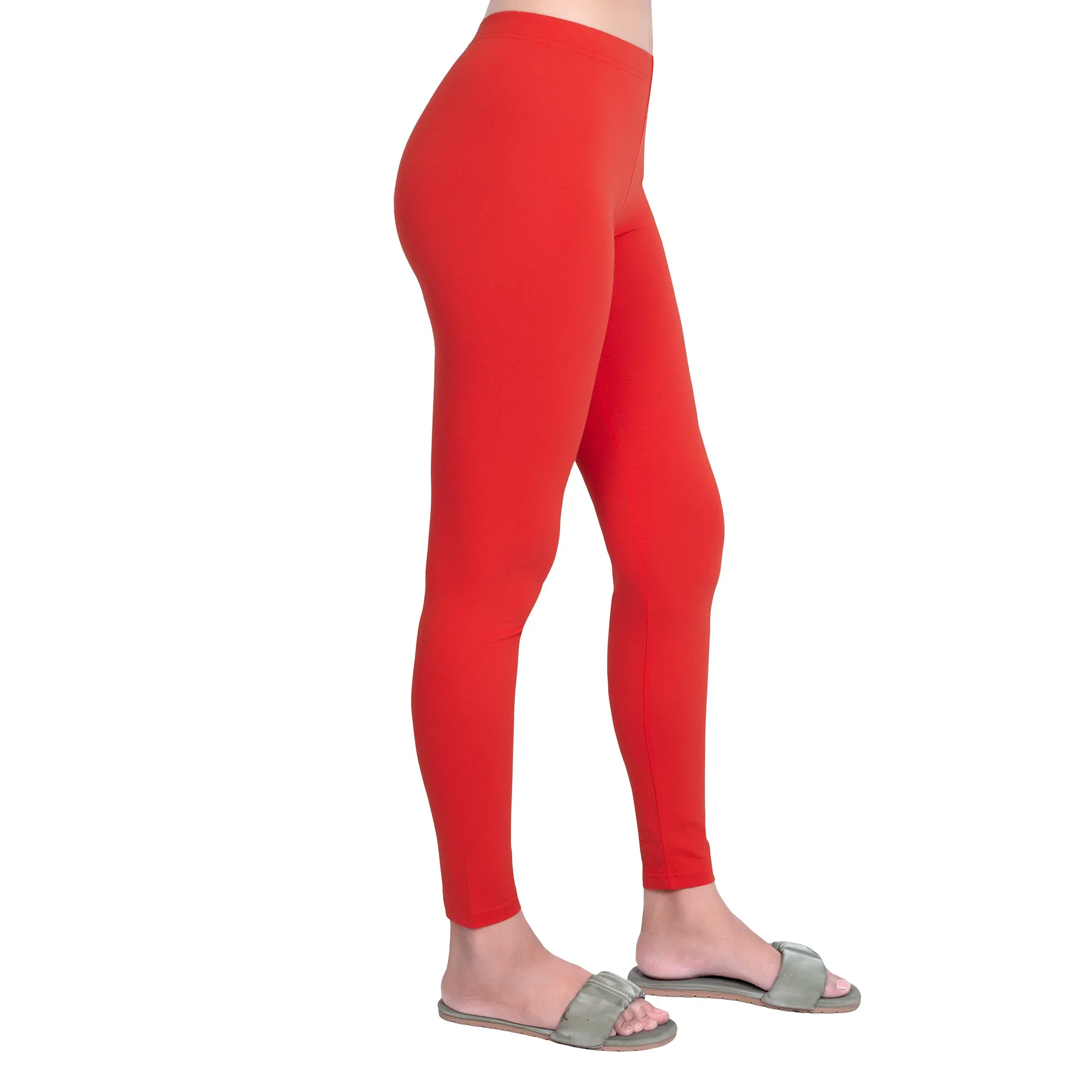 Women Bright Red Breathable Long Length Legging