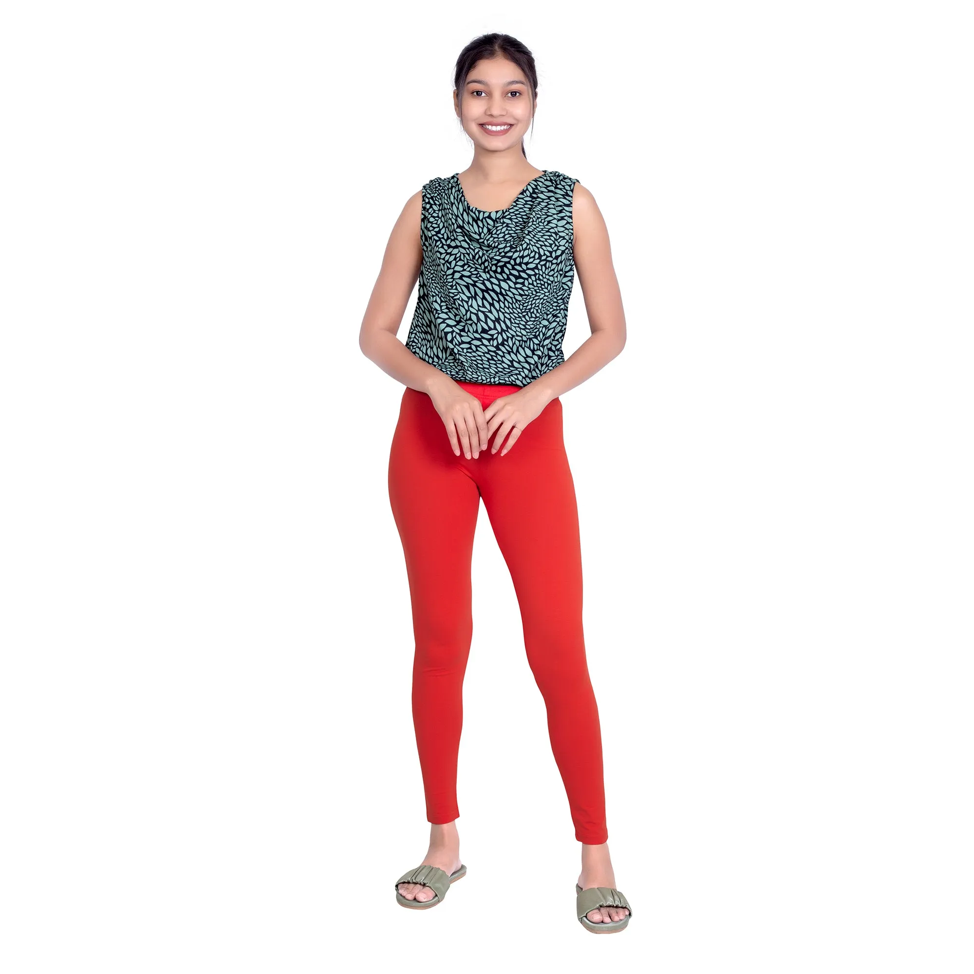 Women Bright Red Breathable Long Length Legging