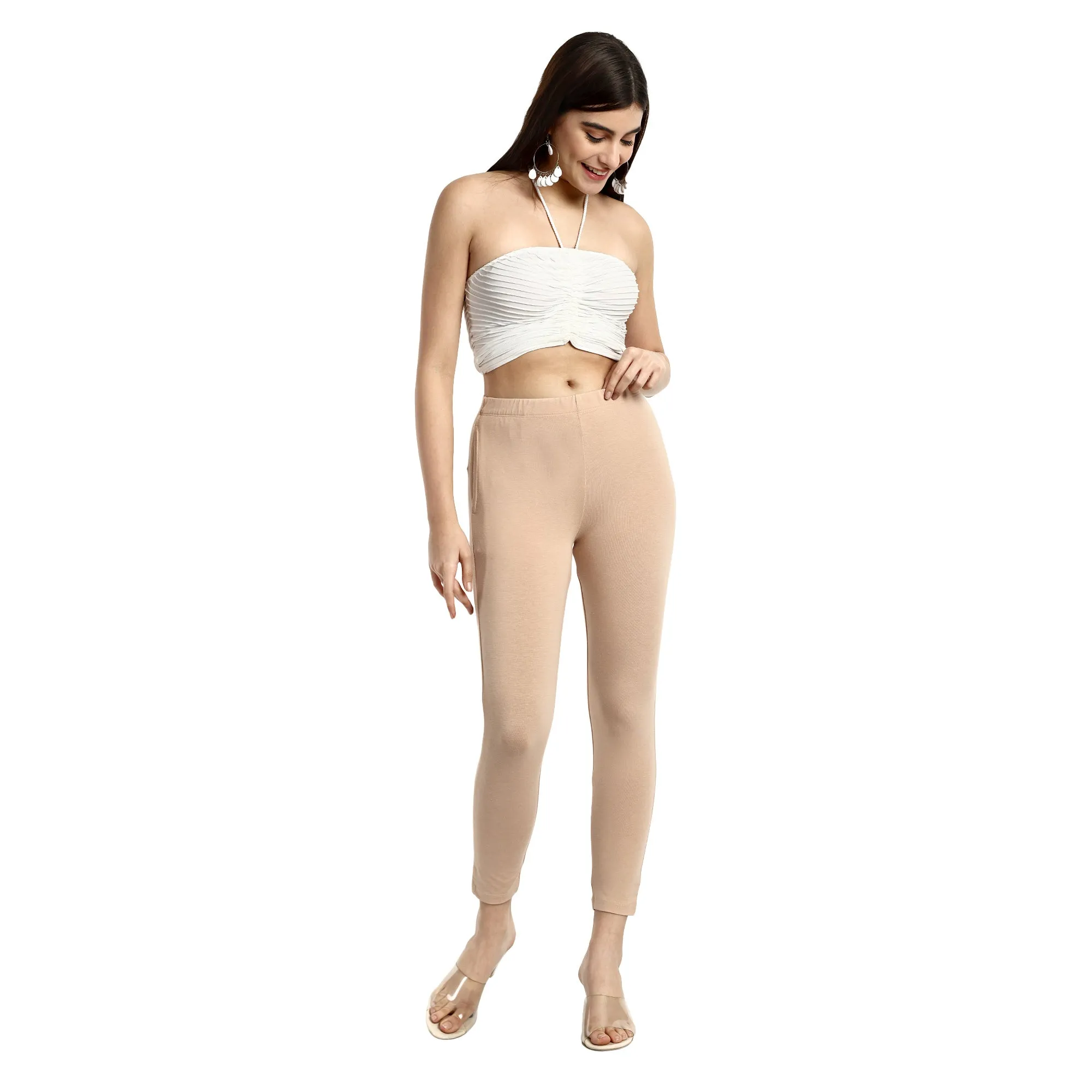 Women Cream Ankle Length Legging