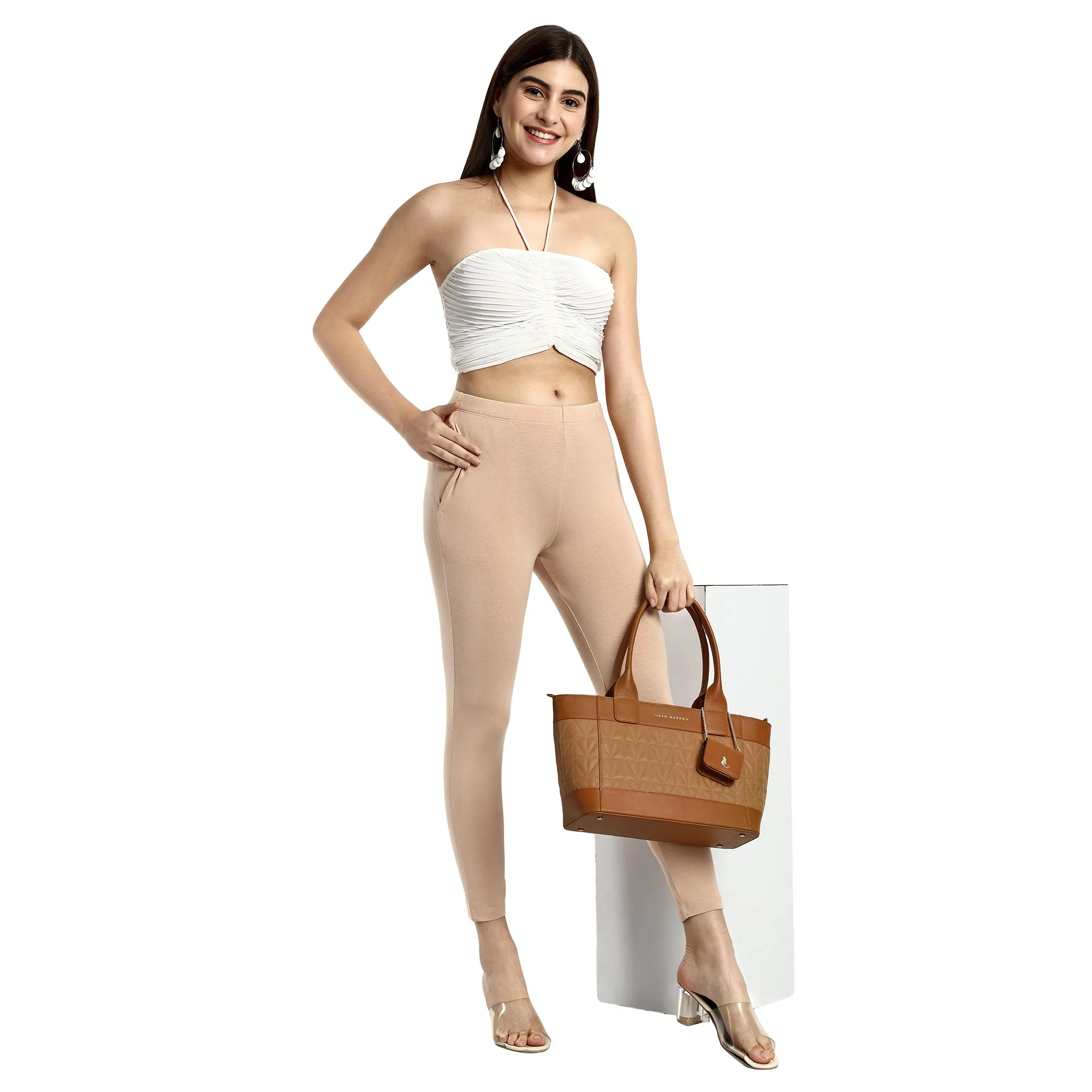 Women Cream Ankle Length Legging