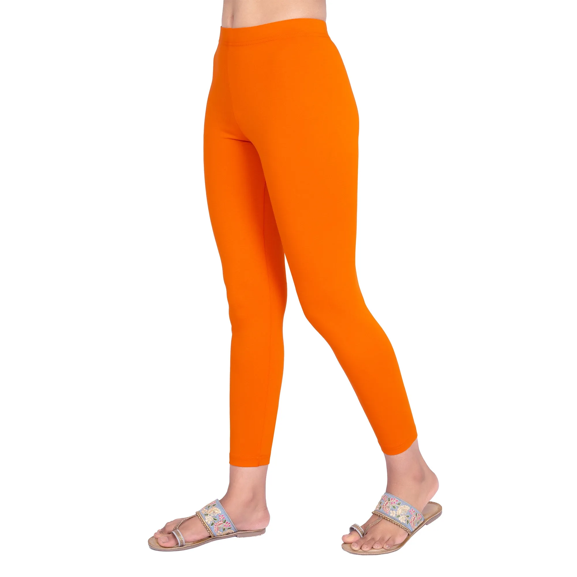 Women Dark Orange Ankle Length Legging