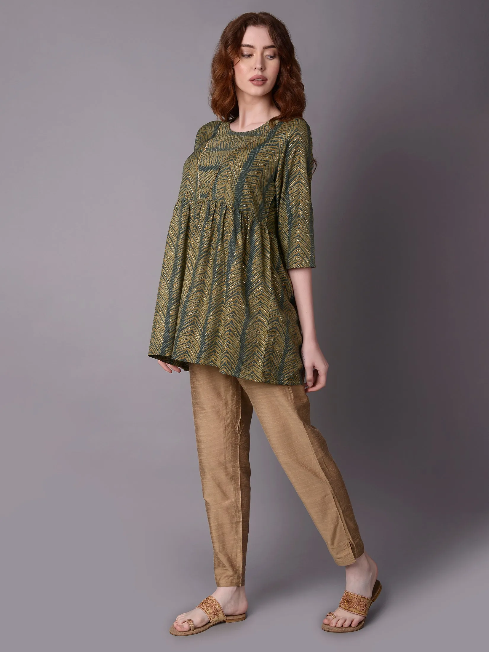 Women Green Geometric Printed Kurti