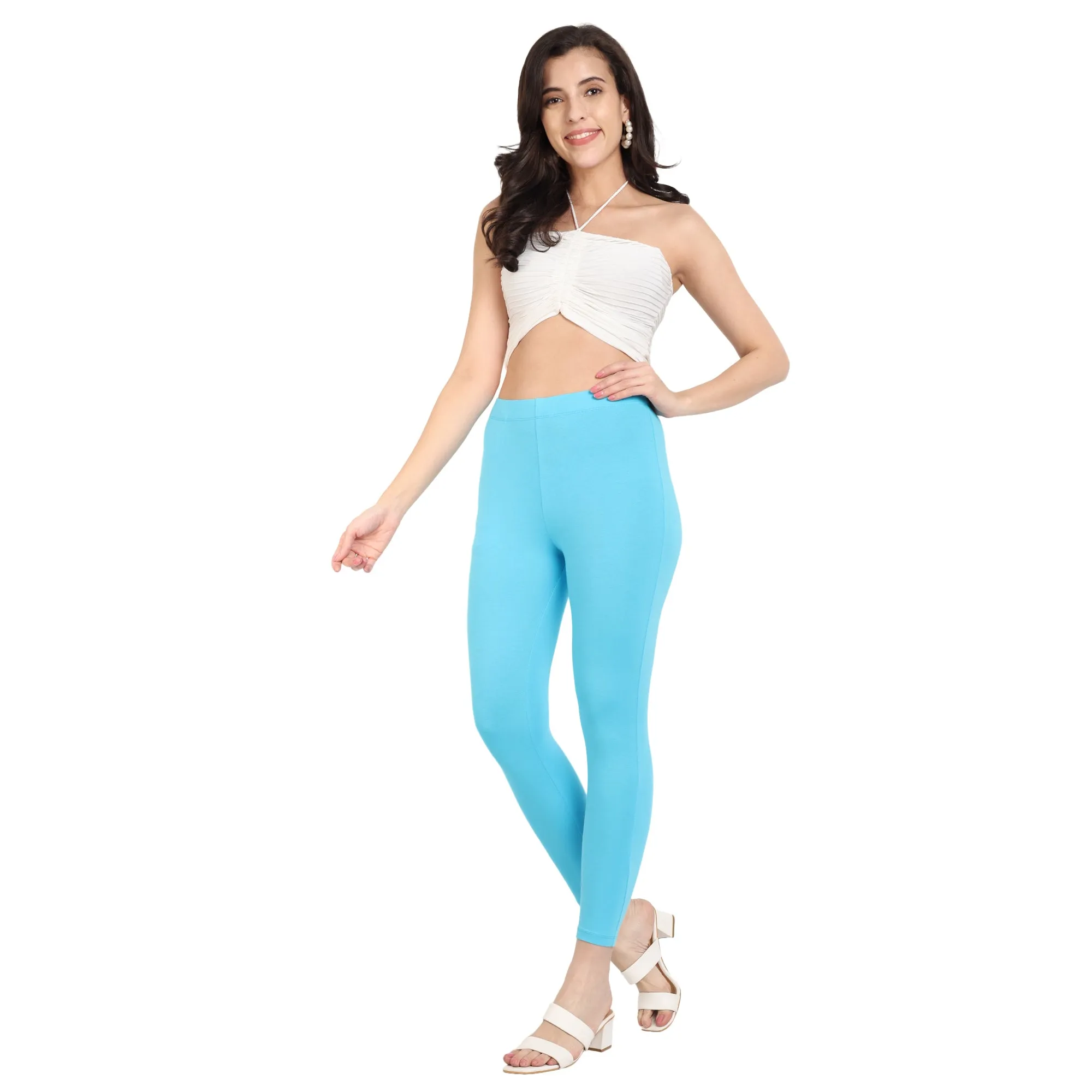 Women Light Blue Ankle Length Legging