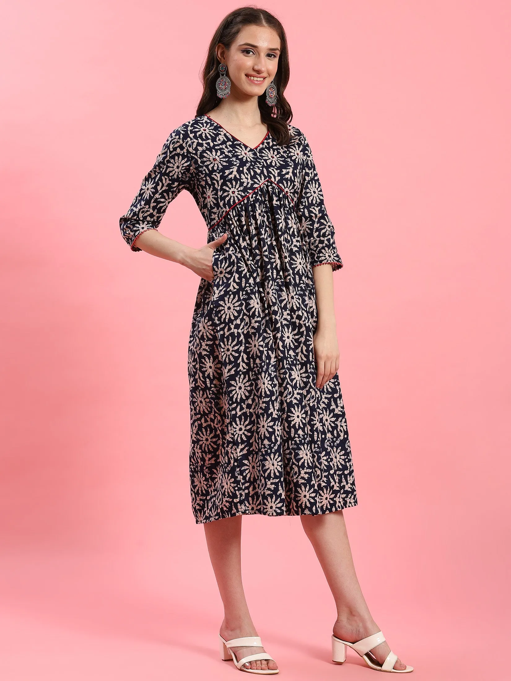 Women Navy Blue Fit And Flare Dress