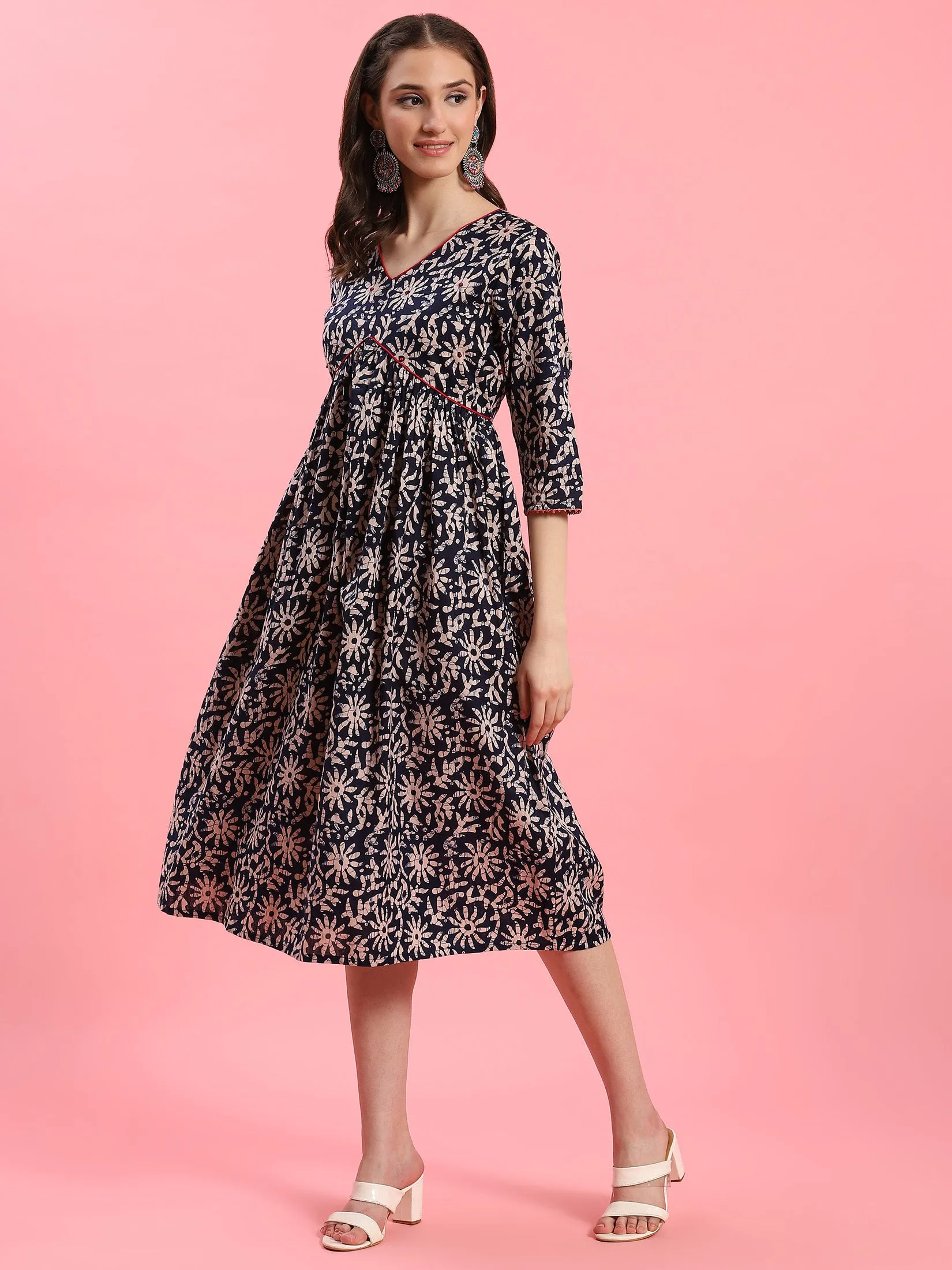 Women Navy Blue Fit And Flare Dress