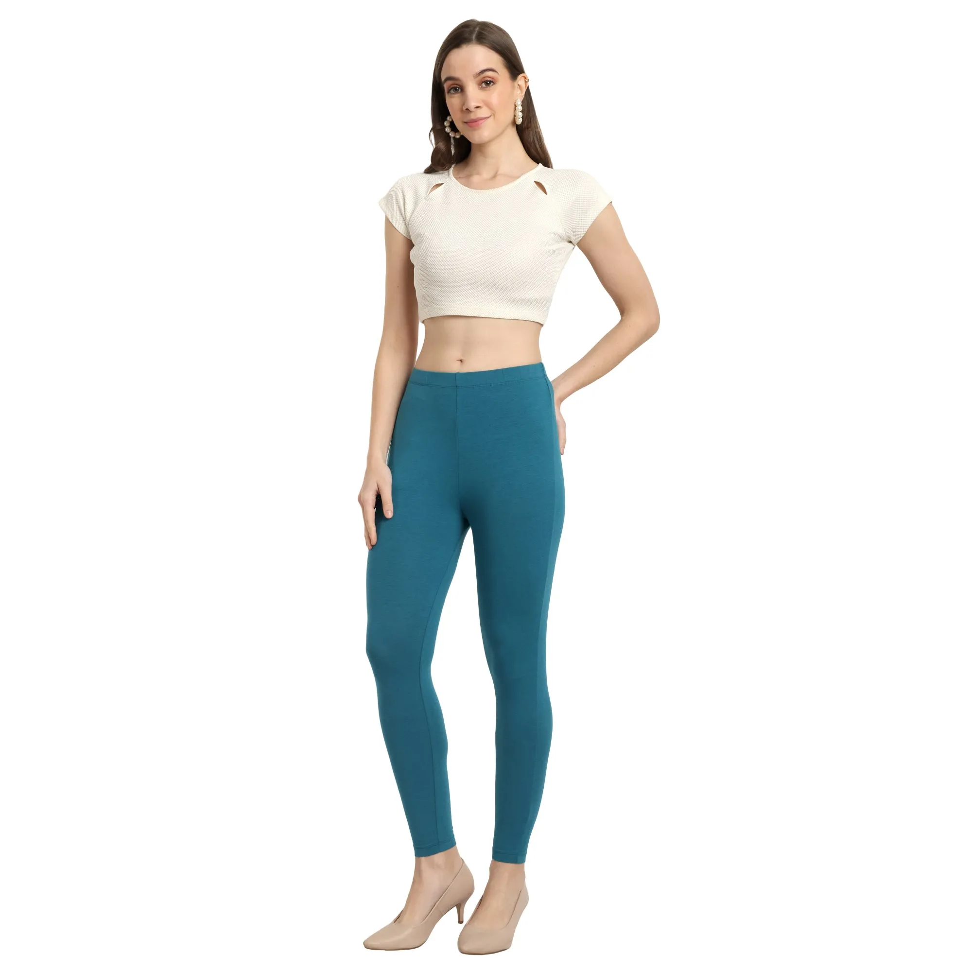 Women Peacock Green Ankle Length Legging