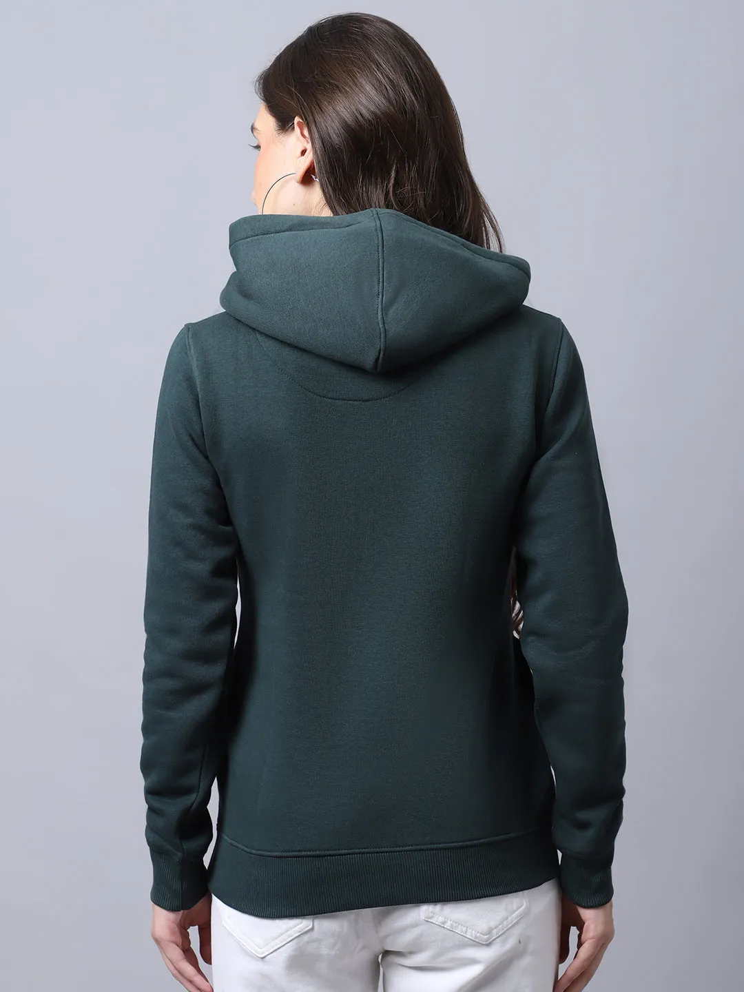 Women's Casual  Bottle Green Regular Full Sleeve Pullover Hoodie Sweatshirt