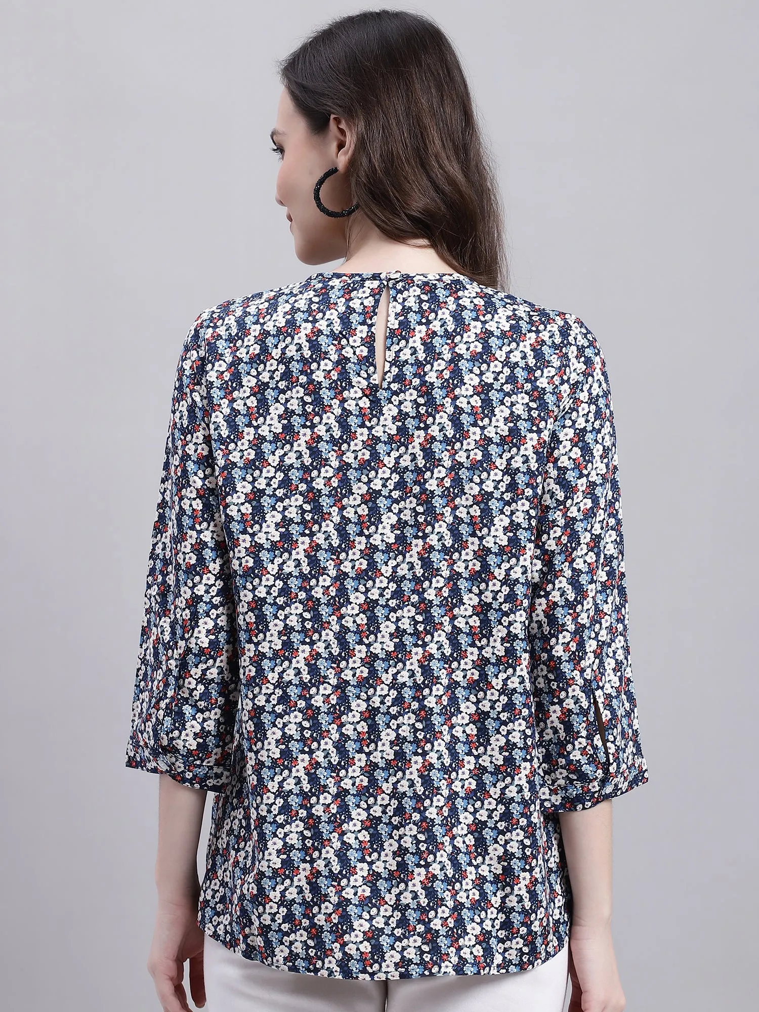 Women's Casual  Multi Color Floral Print Round neck Top