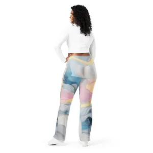 Womens Flare Leggings, Marble Cloud of Grey Pink Blue 72067