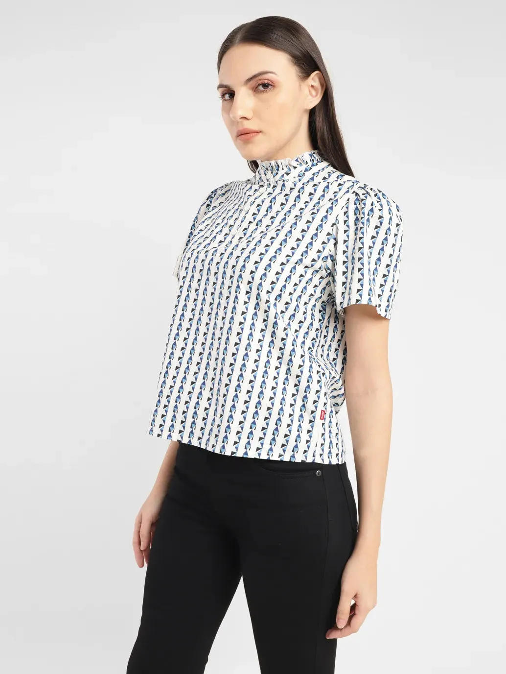 Women's Geometric White Band Neck Top