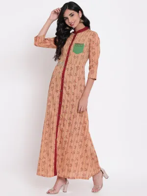 Women'S High Low Grey Embroidered Cotton Kurta