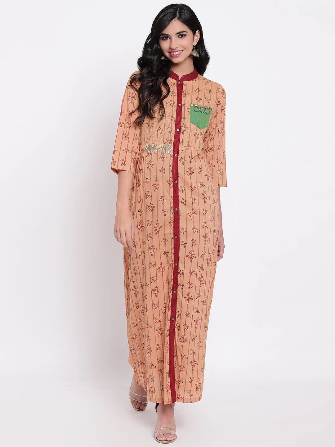 Women'S High Low Grey Embroidered Cotton Kurta