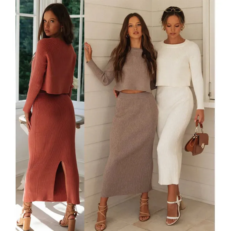 Women's Knit Long Sleeve Skirt Set